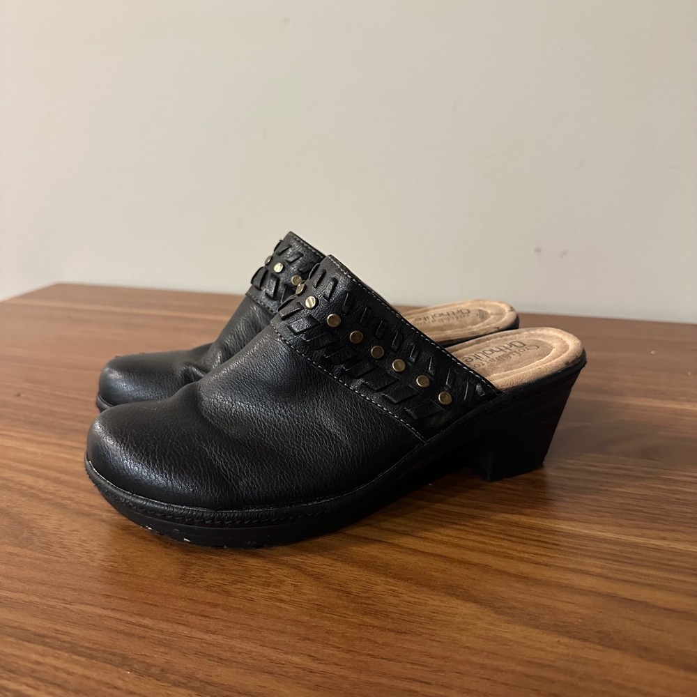 Croft & Barrow Ortholite Black Clogs Studded Braided Mules Block Heel Womens 7 M